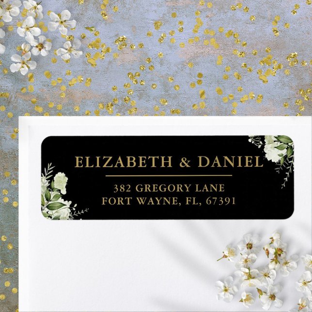 Greenery Black And Gold Wedding Return Address (Greenery Black And Gold Wedding Return Address Label)