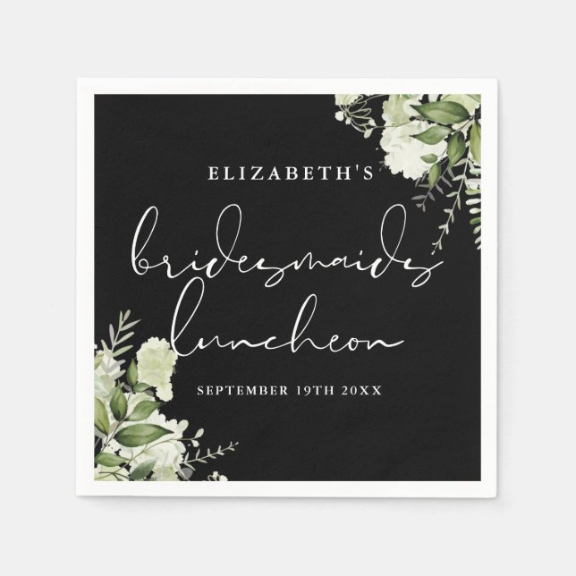 Greenery Black And White Bridesmaids Luncheon Napkin (Front)