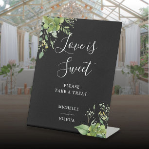 Greenery Black And White Love Is Sweet Favours Pedestal Sign
