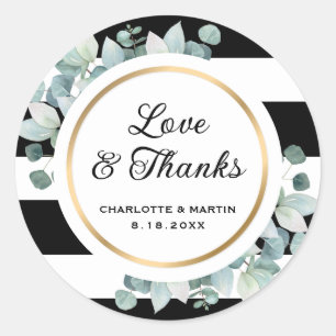 Greenery Black and White Striped Wedding Stickers