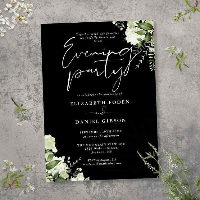 Greenery Black And White Wedding Evening Party Invitation (Greenery Black And White Wedding Evening Party Invitation)