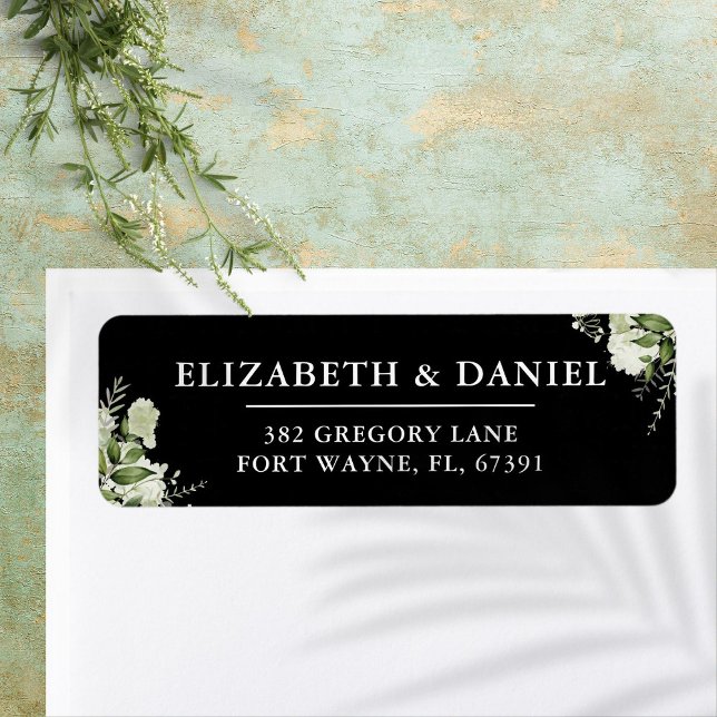 Greenery Black And White Wedding Return Address (Greenery Black And White Wedding Return Address Label)
