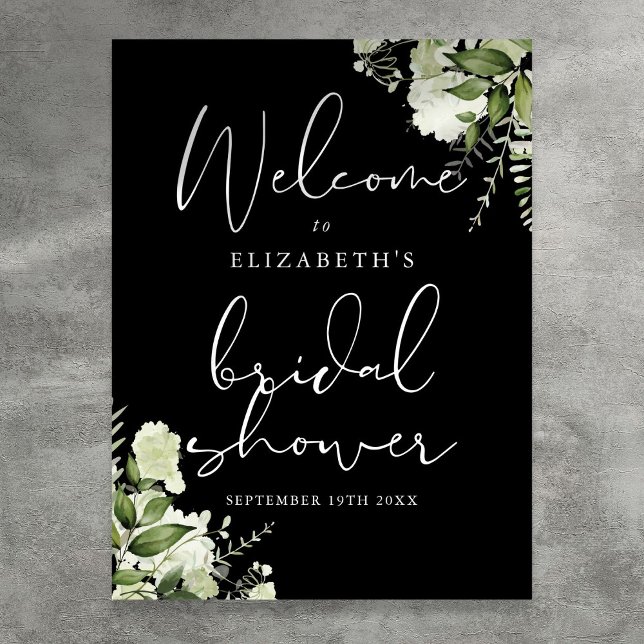 Greenery Black White Bridal Shower Welcome Sign (Greenery Black White Bridal Shower Welcome Sign)