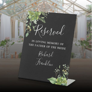 Greenery Black White Memory Reserved For Wedding Pedestal Sign