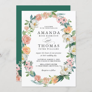 Greenery Bloom Garden Floral Wreath Wedding Invitation
