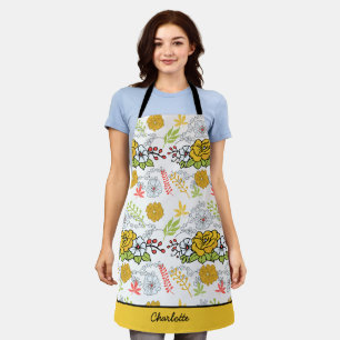 Greenery blossom floral pattern personalised name apron