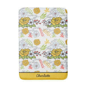Greenery blossom floral pattern personalised name bath mat