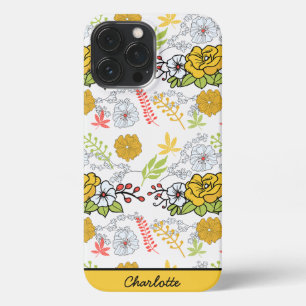 Greenery blossom floral pattern personalised name iPhone 13 pro max case