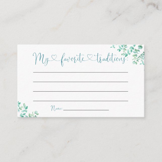 Greenery Blue Balloon Family Traditions Enclosure Card (Front)