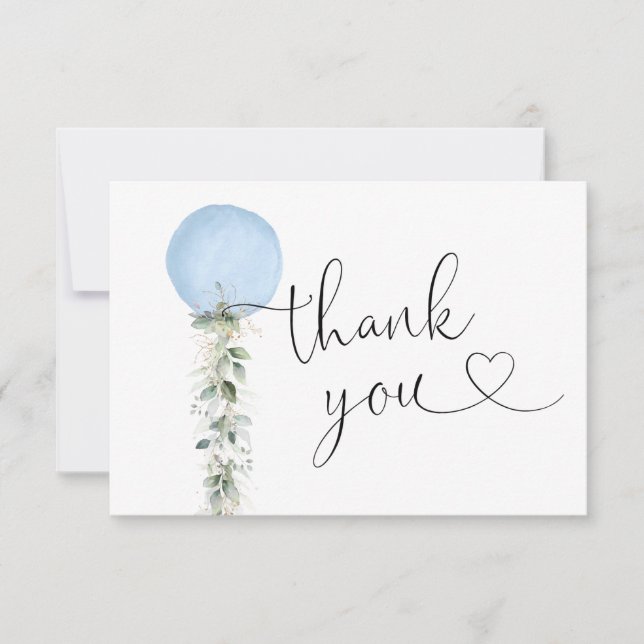 Greenery Blue Balloon Thank You Card (Front)