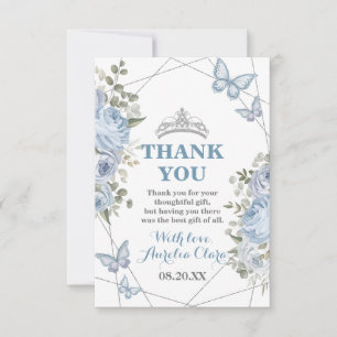 Greenery Blue Floral Butterflies 16th Quinceañera Thank You Card