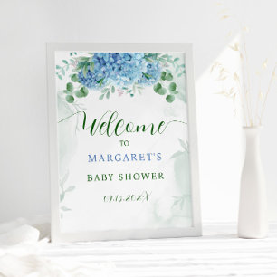 Greenery Blue Hydrangea Baby Shower Welcome Sign