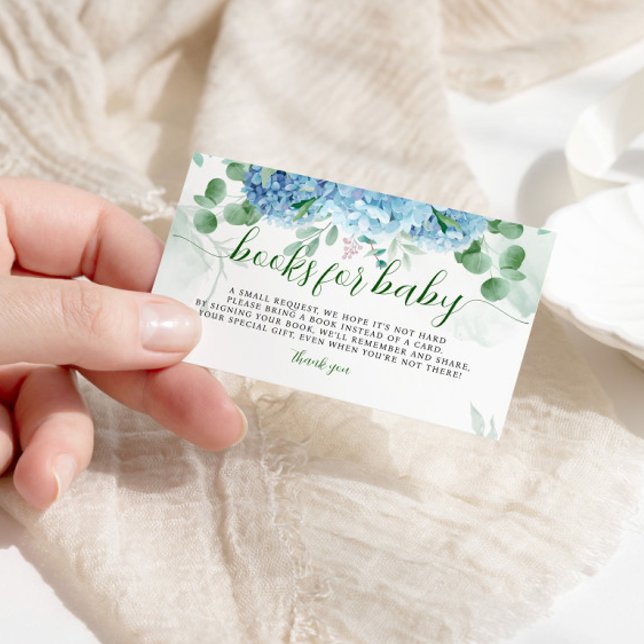 Greenery Blue hydrangea Books for Baby Shower Enclosure Card (Creator Uploaded)