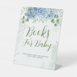 Greenery Blue hydrangea Books For Baby Shower  Pedestal Sign