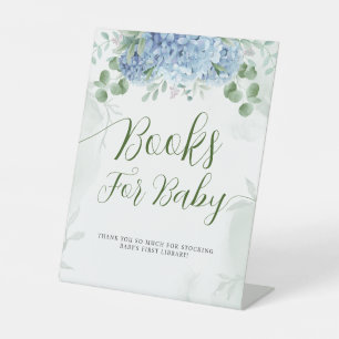 Greenery Blue hydrangea Books For Baby Shower  Pedestal Sign