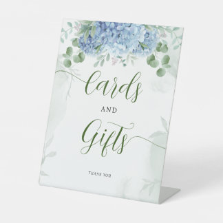 Greenery Blue hydrangea Cards and Gift Baby Shower Pedestal Sign