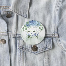 Greenery Blue hydrangea Its a Boy Baby Shower 7.5 Cm Round Badge