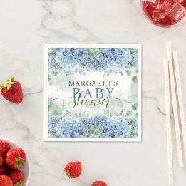 Greenery Blue hydrangea Its a Boy Baby Shower Napkin