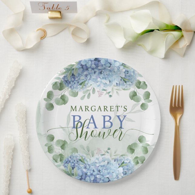 Greenery Blue hydrangea Its a Boy Baby Shower  Paper Plate (Wedding)