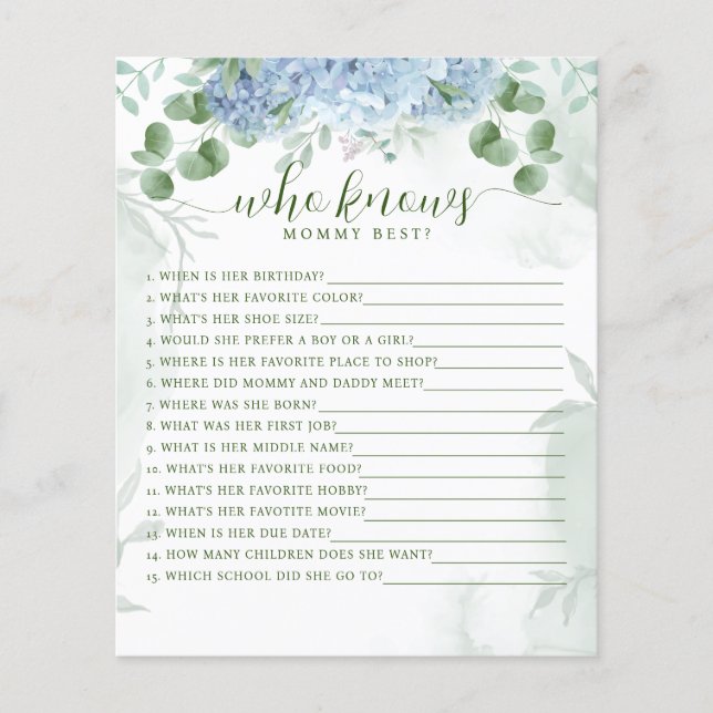 Greenery Blue hydrangea Who Knows Mummy Baby (Front)