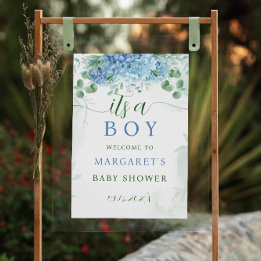 Greenery Blue Its a Boy Baby Shower Welcome Sign