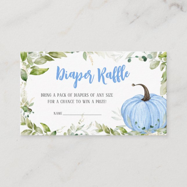 Greenery Blue Pumpkin Baby Shower Diaper Raffle Enclosure Card (Front)