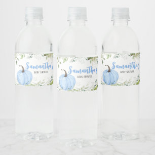 Greenery Blue Pumpkin Baby Shower  Water Bottle Label