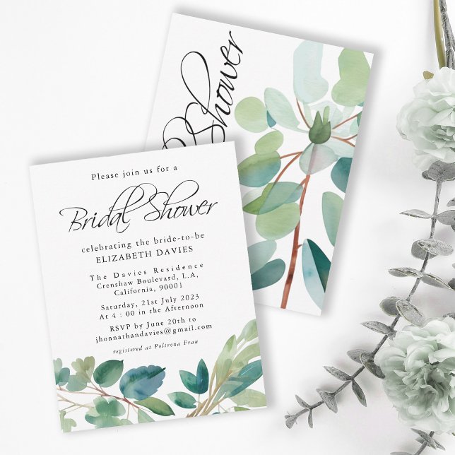Greenery Blue Watercolor Eucalyptus Bridal Shower Invitation (Creator Uploaded)