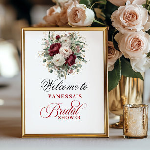 Greenery Blush Burgundy Bridal Shower Poster
