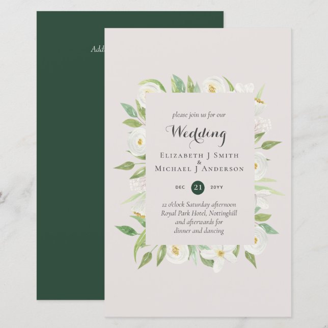 Greenery Blush Floral Budget Wedding Invites A9 (Front/Back)