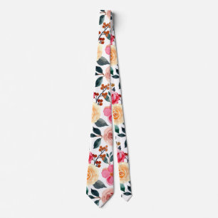 Greenery Blush Peach Pretty Floral Pattern Tie