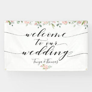 Greenery & Blush Pink Black Calligraphy Welcome Banner