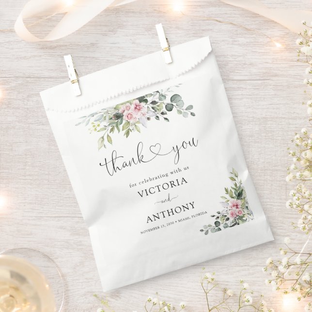 Greenery Blush Pink Bridal Shower Favour Bag (Clipped)