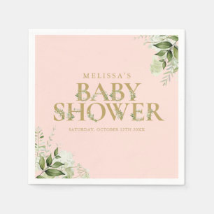 Greenery Blush Pink Gold Baby Shower Napkin