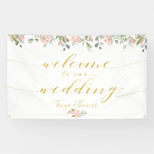 Greenery & Blush Pink Gold Calligraphy Welcome Banner