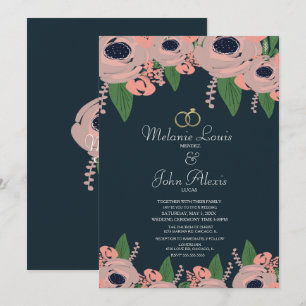 Greenery Blush Pink Rose Floral Botany Wedding Invitation