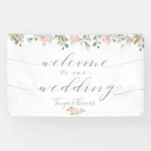 Greenery & Blush Pink Silver Calligraphy Welcome Banner