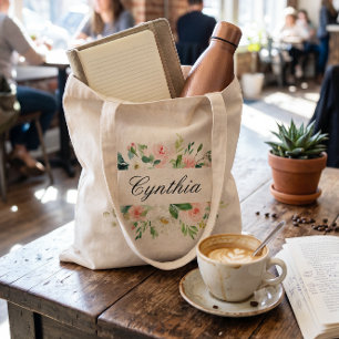 Greenery Blush Pink Watercolor Floral Bridesmaid Tote Bag