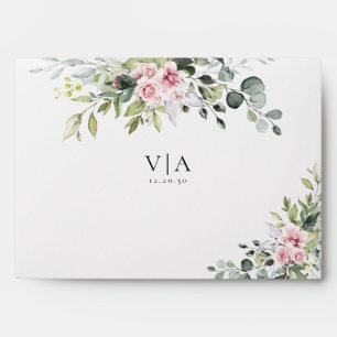 Greenery Blush Pink Wedding Ceremony Envelope