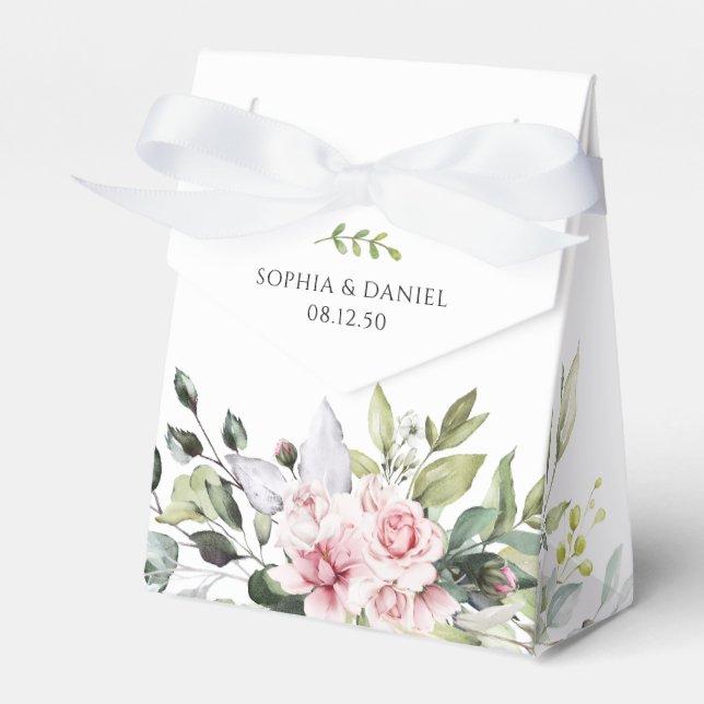 Greenery Blush Pink Wedding Favour Box (Front Side)