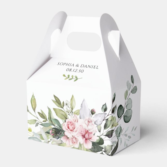 Greenery Blush Pink Wedding Favour Box (Front Side)