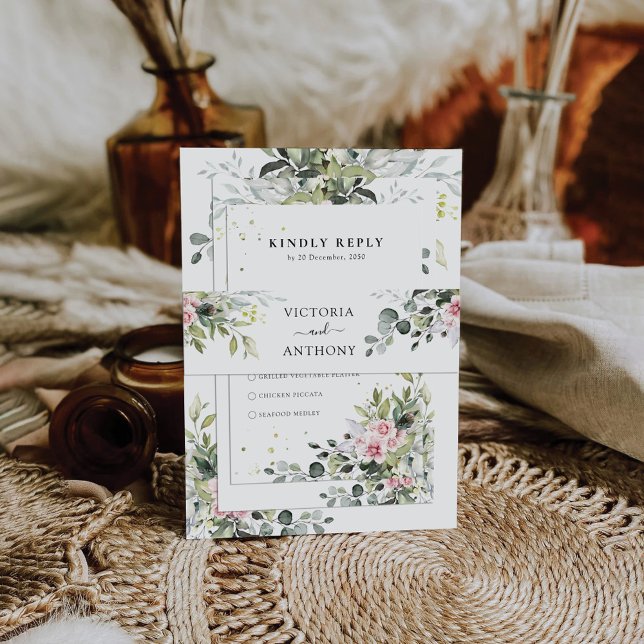 Greenery Blush Pink Wedding Invitation Belly Band (Creator Uploaded)