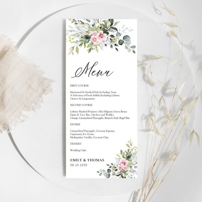 Greenery Blush Pink Wedding Menu (Creator Uploaded)