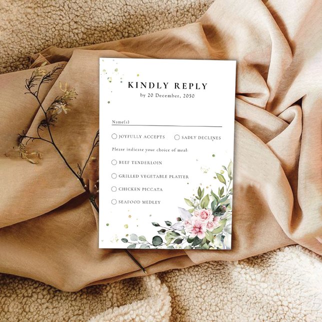 Greenery Blush Pink Wedding RSVP Card (Creator Uploaded)