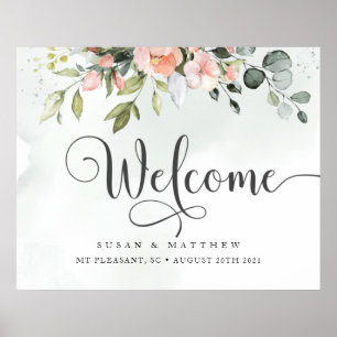 Greenery Blush Wedding Welcome Sign