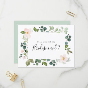 greenery blush will you be my Bridesmaid card