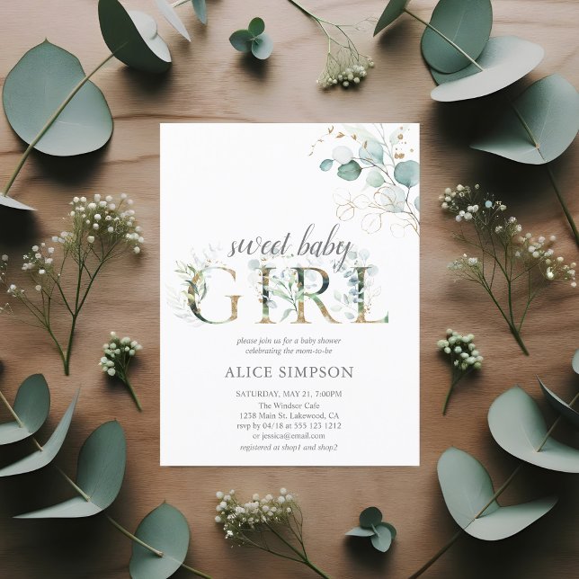 Greenery Boho Eucalyptus Baby Girl Shower Invitation Postcard (Creator Uploaded)