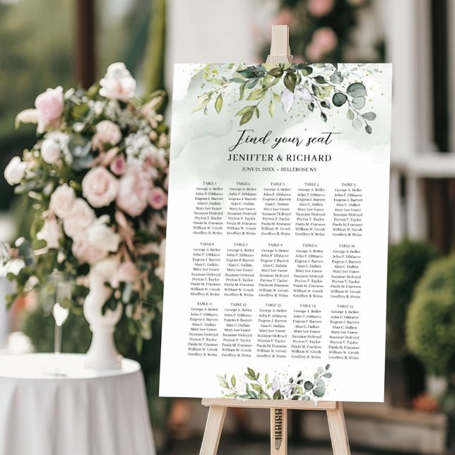 Greenery boho eucalyptus foliage seating chart (Greenery boho eucalyptus foliage seating chart)