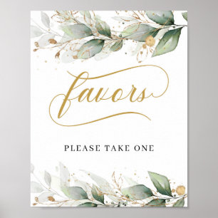 Greenery boho eucalyptus gold leaves favors sign