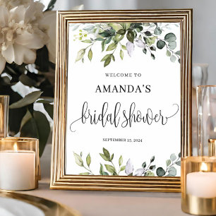 Greenery boho foliage bridal shower welcome sign